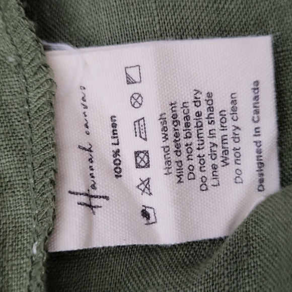 Hannah Canvas Large Olive Short Sleeve Button-up Blouse 100% Linen - Picture 4 of 9